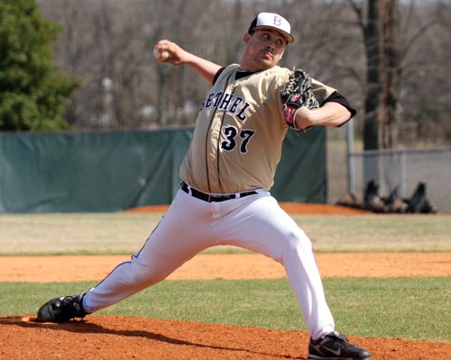 Bethel College senior reliever Rhett Hughes pitched 1.2 scoreless innings in the Freed-Hardeman series.